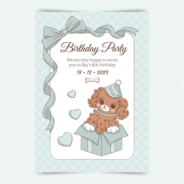 Free vector hand drawn dog birthday invitation