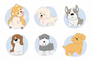 無料ベクター 手描きの犬の品種の要素のコレクション