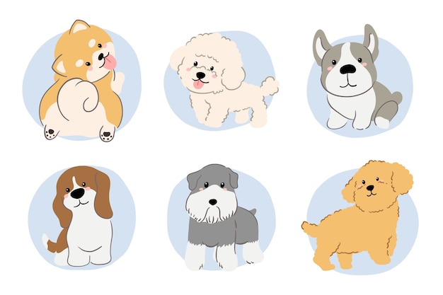 Hand drawn dog breeds element collection