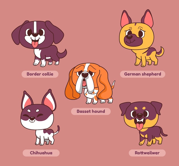 Free vector hand drawn dog breeds element collection