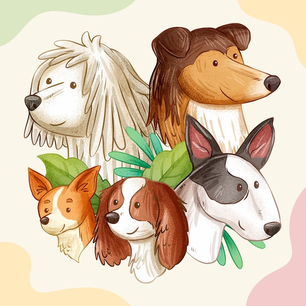 Hand drawn dog breeds illustration