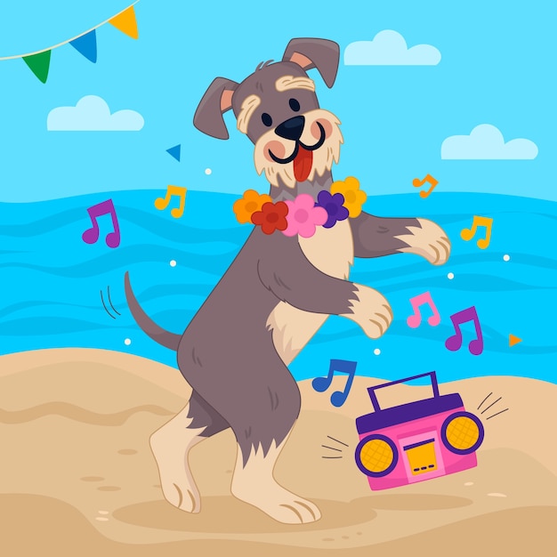 Бесплатное векторное изображение Нарисованная рукой иллюстрация вечеринки у бассейна собаки