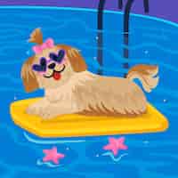 Бесплатное векторное изображение Нарисованная рукой иллюстрация вечеринки у бассейна собаки