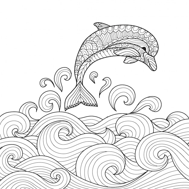 免费矢量手绘海豚背景