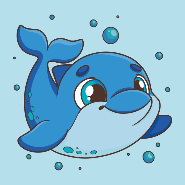 Hand drawn dolphin cartoon illustration