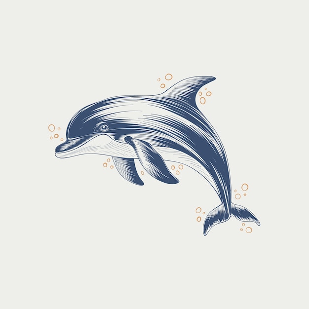 Hand drawn dolphin outline illustration