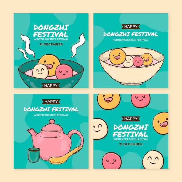 손으로 그린 dongzhi 축제 인스 타 그램 게시물 컬렉션