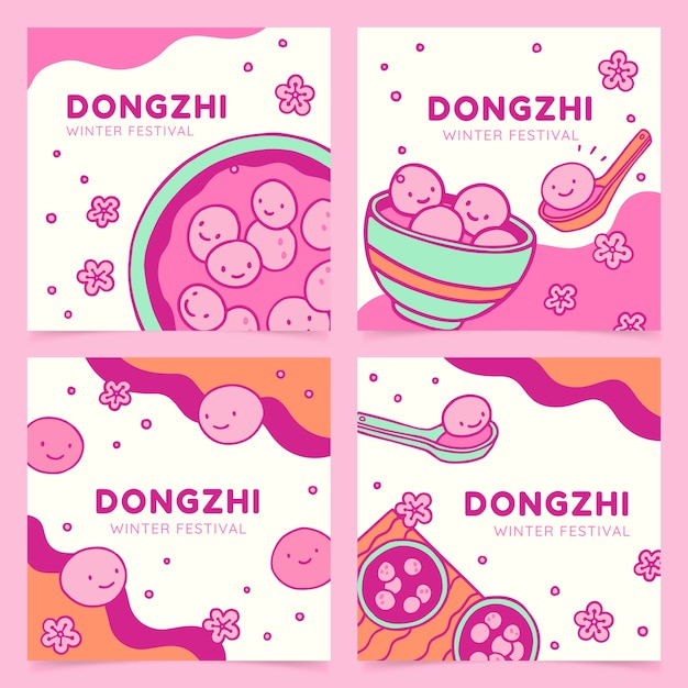 Vettore gratuito collezione di post instagram festival dongzhi disegnati a mano