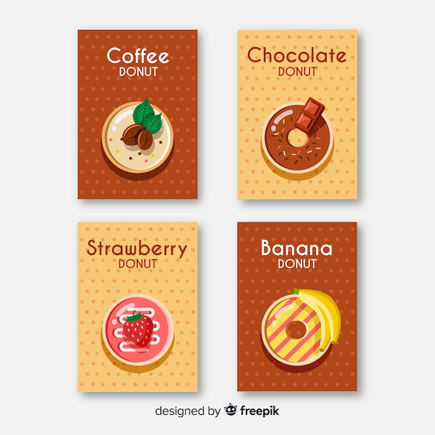 Free vector hand drawn donut card collection