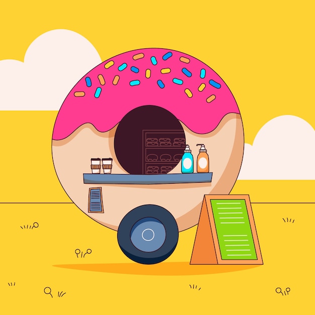 Hand drawn donut food truck illustration