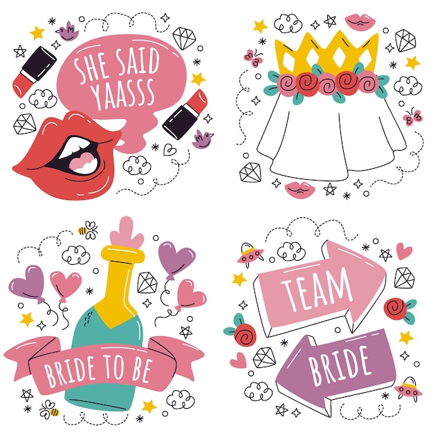 Free vector hand drawn doodle bachelorette sticker set