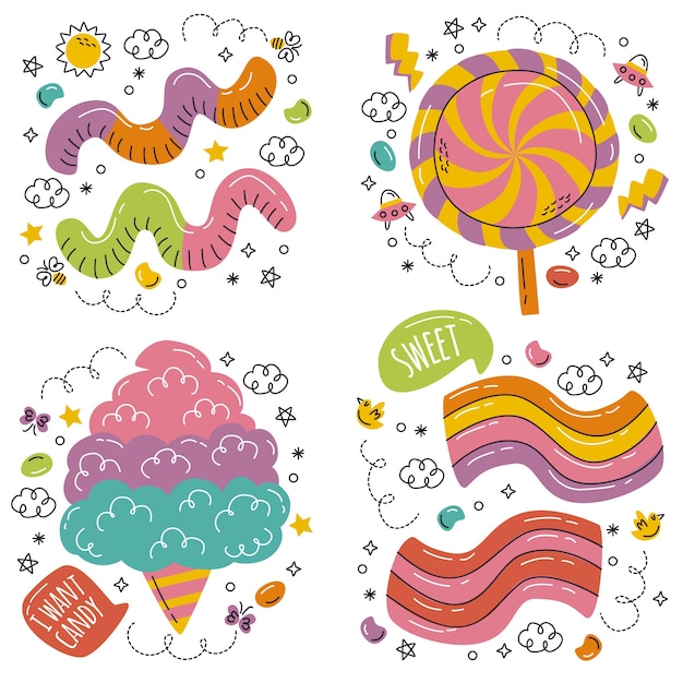 Hand drawn doodle candy sticker set