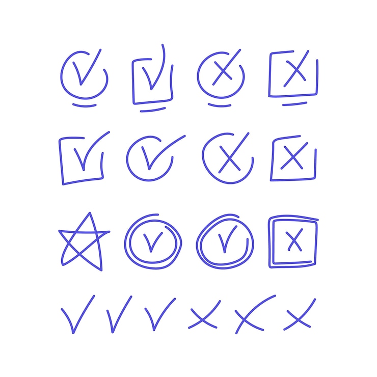 無料Vector 手描きのドゥードルチェックマークアイコン