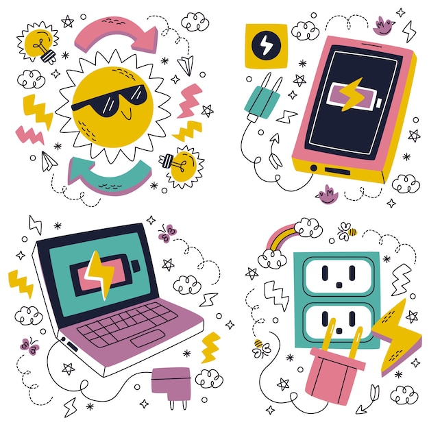 Free vector hand drawn doodle electrician stickers collection