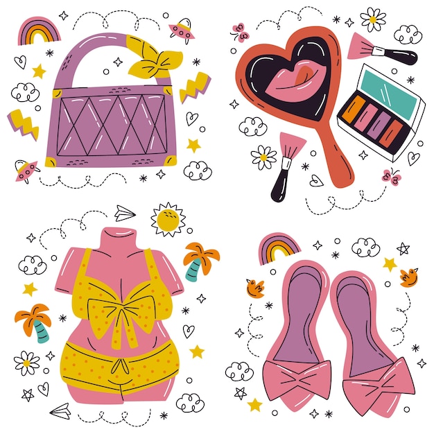 Free vector hand drawn doodle fashion stickers