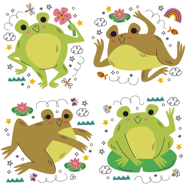 Cute Kawaii Frog Stickers Bundle - So Fontsy