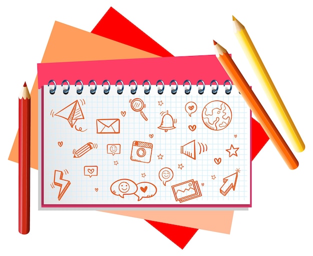 Free vector hand drawn doodle icons on notebook page