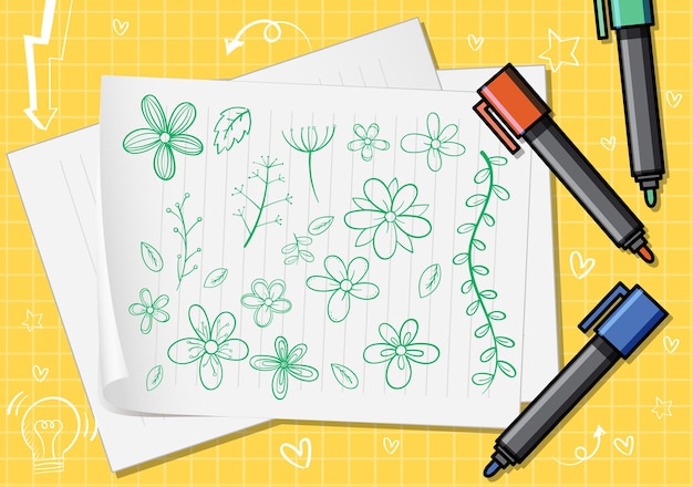 Free vector hand drawn doodle icons on paper