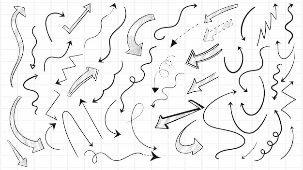 손으로 그린 낙서 스케치 화살표 세트