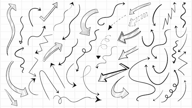 Hand drawn doodle sketch arrow set