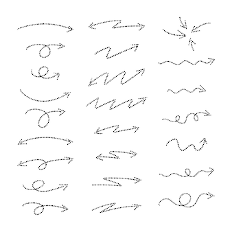 Collezione di frecce tratteggiate disegnate a mano