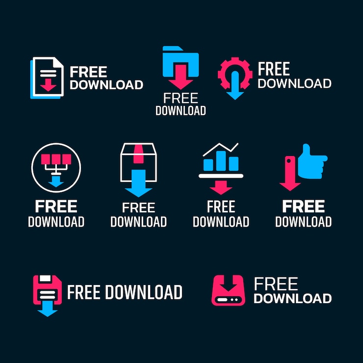 Free Vector hand drawn download buttons  label collection