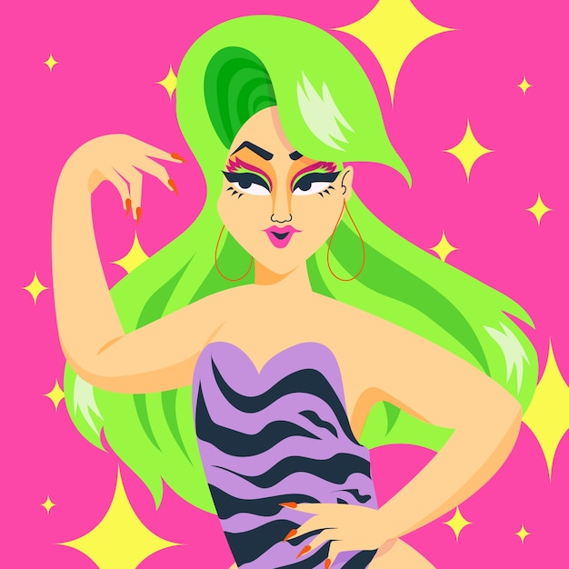 Vettore gratuito illustrazione della drag queen disegnata a mano