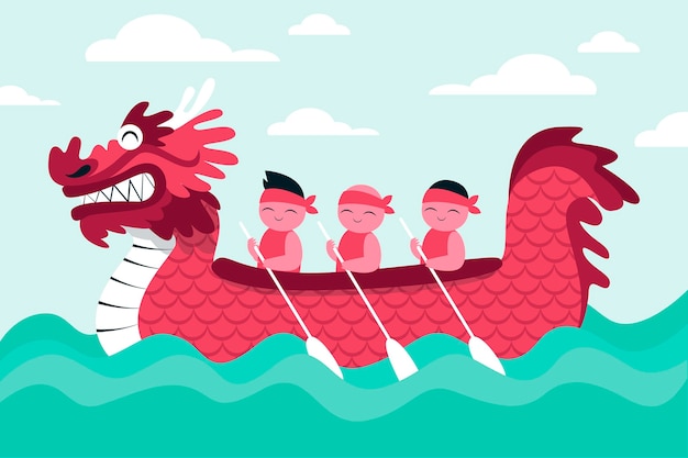 Free vector hand drawn dragon boat background