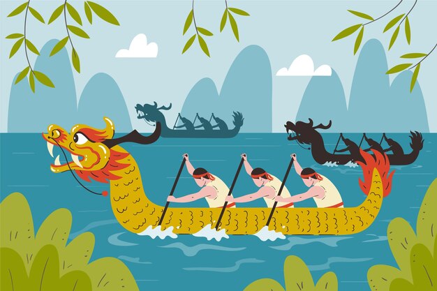 Hand drawn dragon boat background