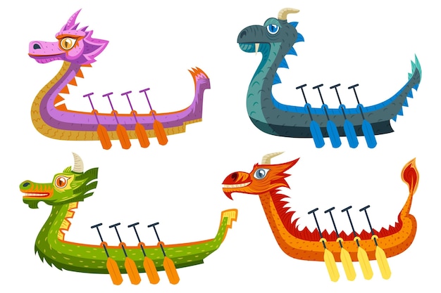 Free vector hand drawn dragon boat collection