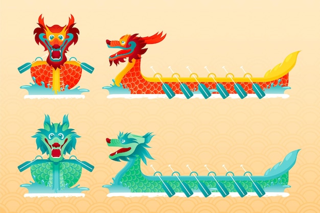 Free vector hand drawn dragon boat collection