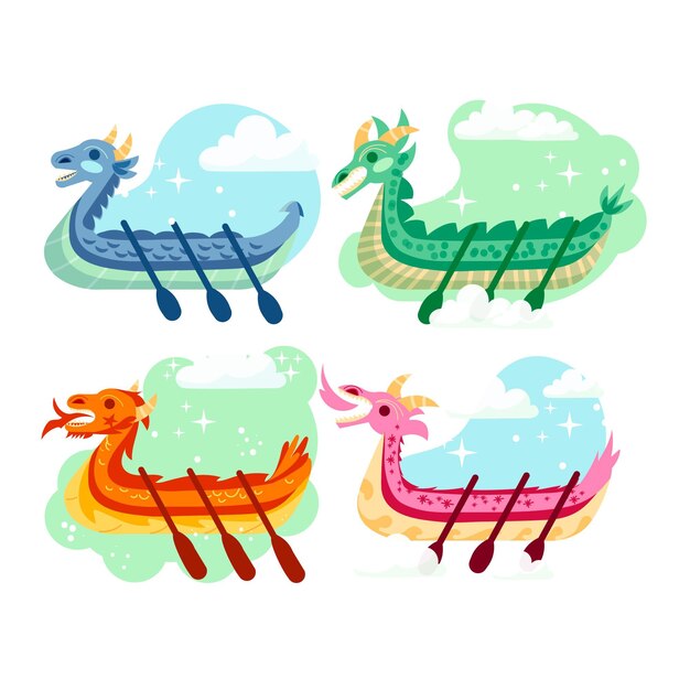 Free Vector hand drawn dragon boat collection