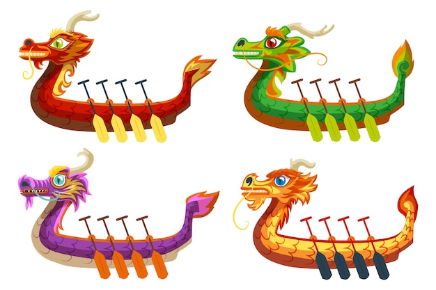 Free vector hand drawn dragon boat collection