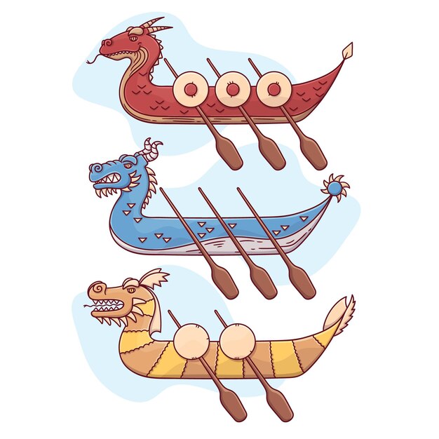 Hand drawn dragon boat collection