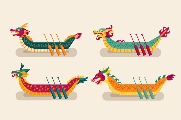 Free vector hand drawn dragon boat collection