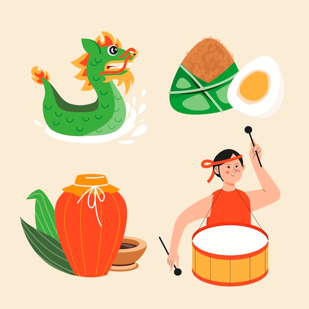 Free vector hand drawn dragon boat collection