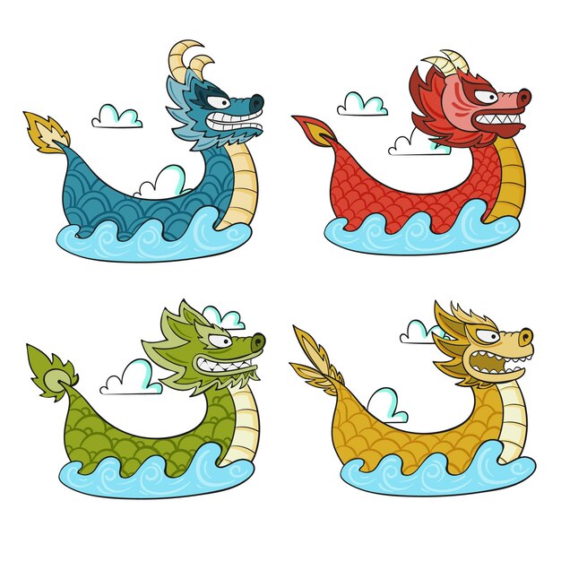 Free Vector hand drawn dragon boat collection
