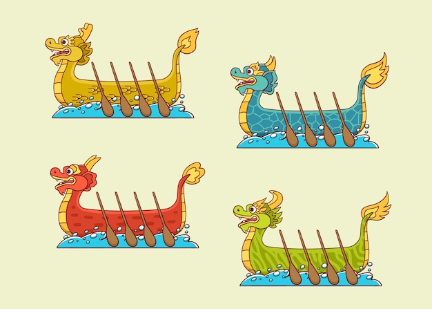 Free vector hand drawn dragon boat collection