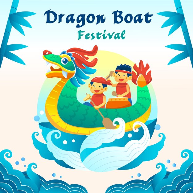 Hand drawn dragon boat festival illustration