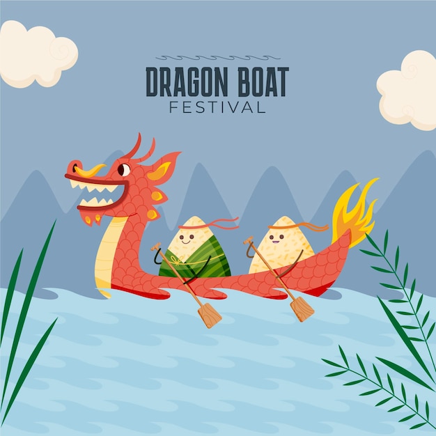 Free vector hand drawn dragon boat illustration