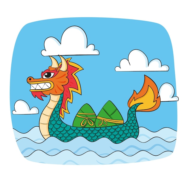 Бесплатное векторное изображение Нарисованная рукой иллюстрация лодки дракона