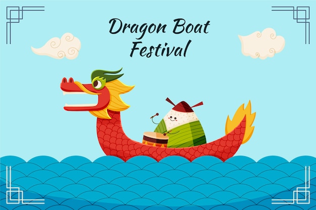 Hand drawn dragon boat's zongzi background