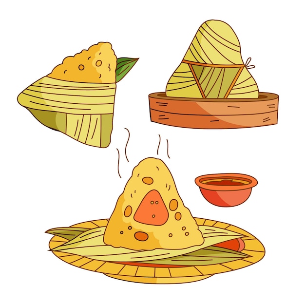 Free vector hand drawn dragon boat's zongzi collection