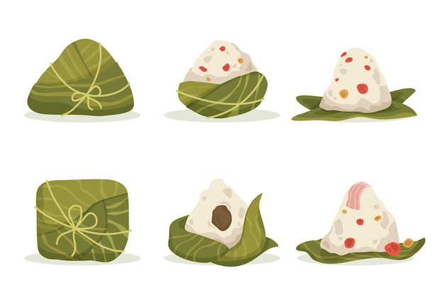 Free vector hand drawn dragon boat's zongzi collection