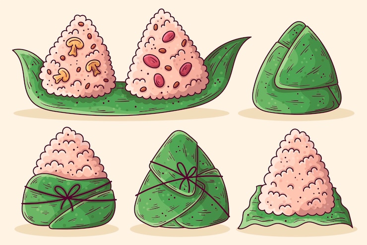 무료 Vector 손으로 그린 드래곤 보트의 zongzi 컬렉션