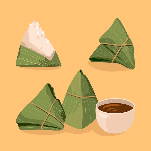 Hand drawn dragon boat's zongzi collection