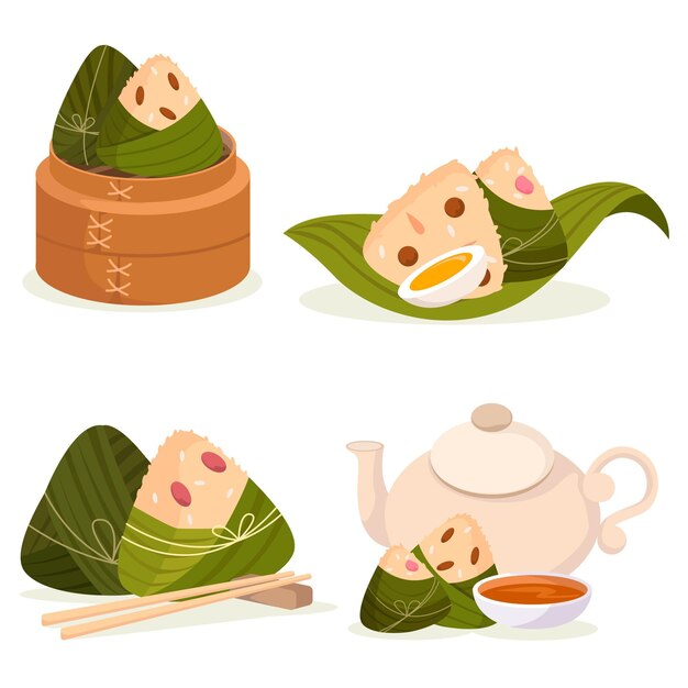 손으로 그린 드래곤 보트의 zongzi 컬렉션
