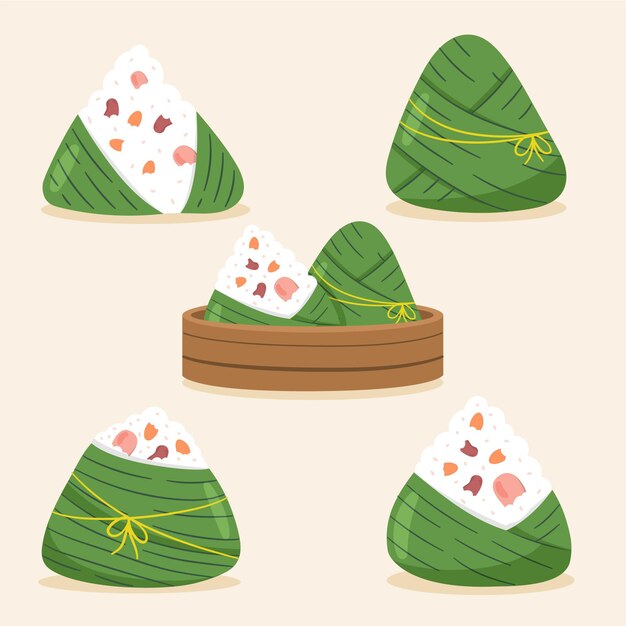 Hand drawn dragon boat's zongzi collection