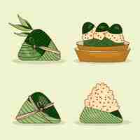 Free vector hand drawn dragon boat's zongzi collection