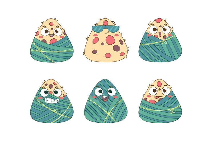 Free Vector hand drawn dragon boat's zongzi collection